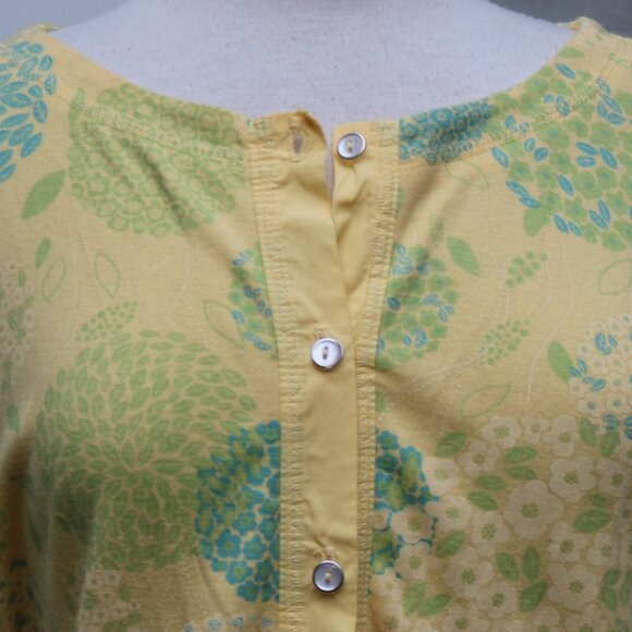 Icantoo Nantucket Yellow w Blue Green Floral Cotton Button Cardigan Sz LARGE - Picture 3 of 7